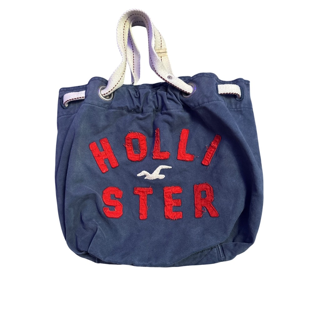Hollister Women Blue Y2K Canvas Rope Handle Drawstring Tote Bag, One Size